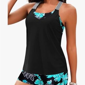 Black and Blue Floral Women's Swim Set